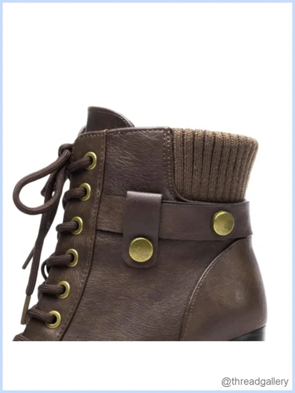 Lace Up Combat Ankle Boots Chunky Heel Fashion Booties Faux Leather Side Zipper